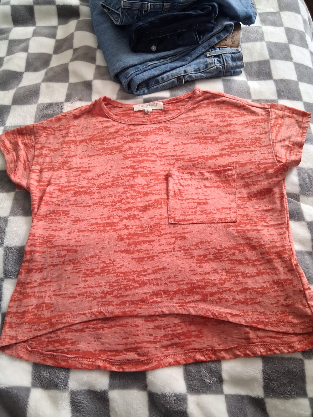 living doll Burnout Pocket Crop Top in Coral